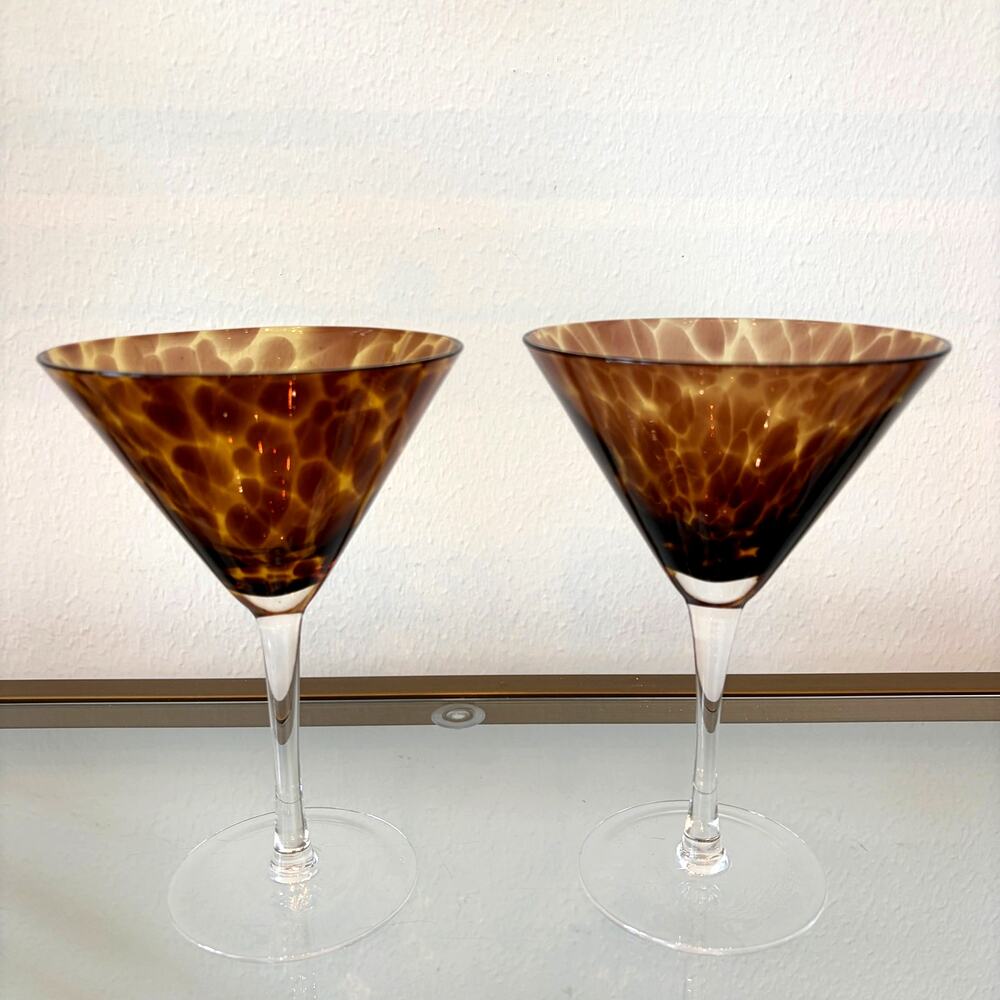 BELLA LUX Tortoiseshell Martini Glasses Set of 2 NEW